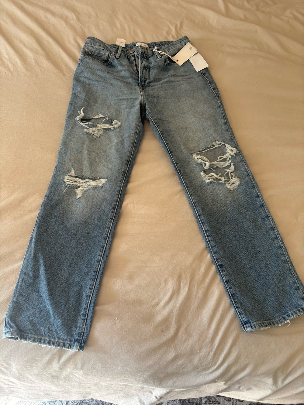 Good American Women’s Light Blue Distressed Straight Jeans